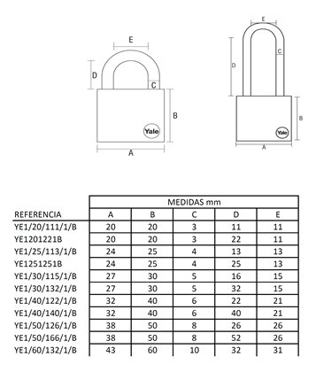 YE1 - Cadeado Essencial com Arco Standard — Yale Lisboa